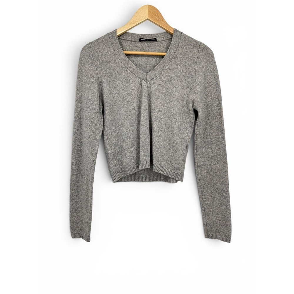 Brandy Melville Grey 100% Wool V-Neck Cropped Sweater Made in Italy Size S